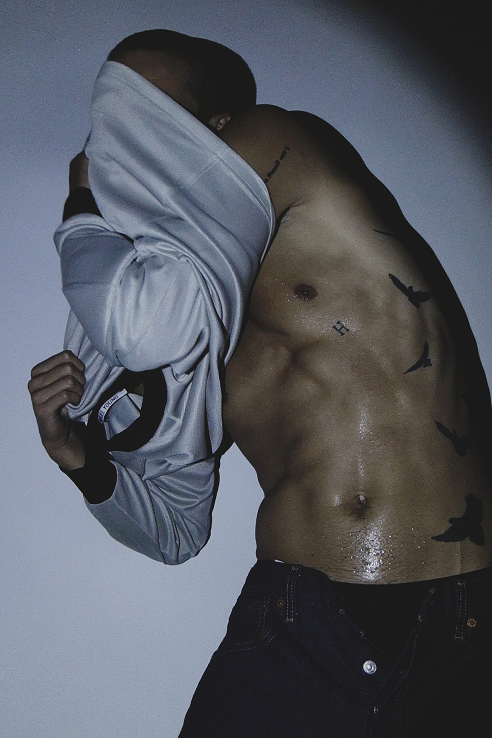Ron Wan with model Jonathon Wong in Karmuel Young