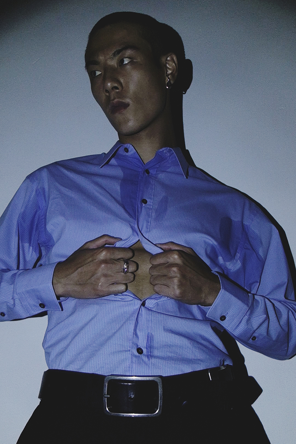 Ron Wan with model Jonathon Wong in Karmuel Young