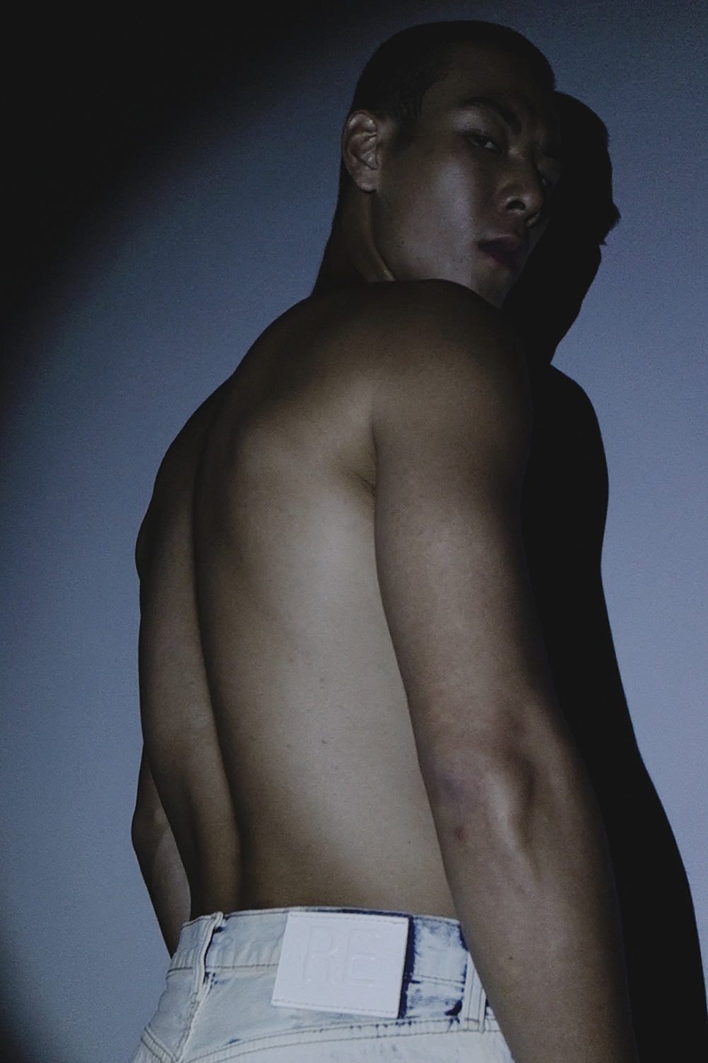 Ron Wan with model Jonathon Wong in Karmuel Young