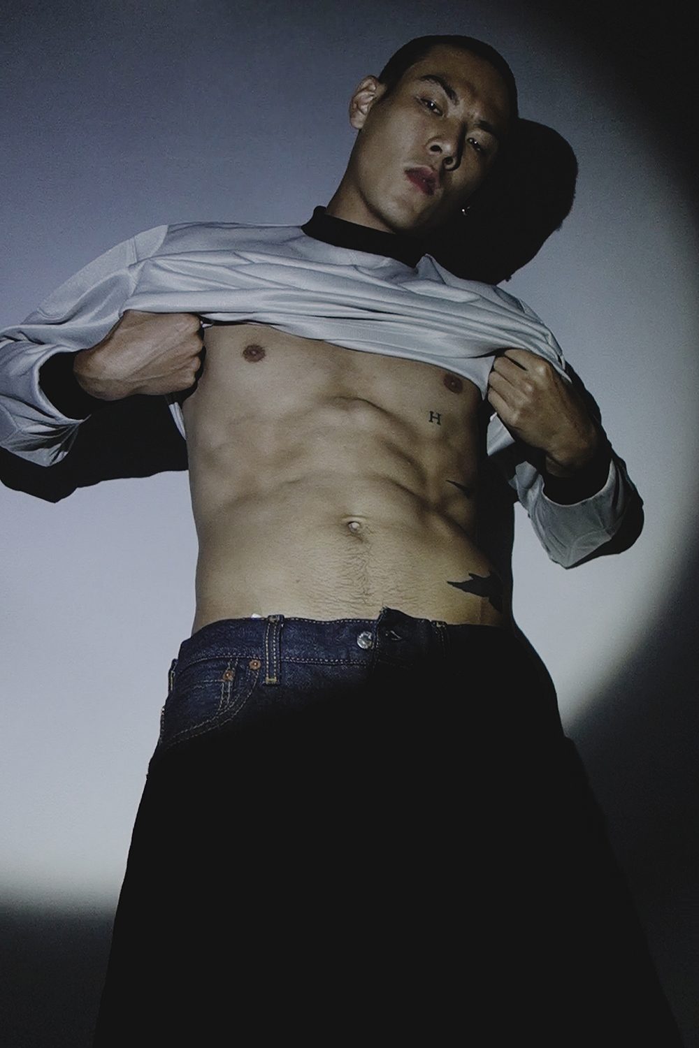 Ron Wan with model Jonathon Wong in Karmuel Young